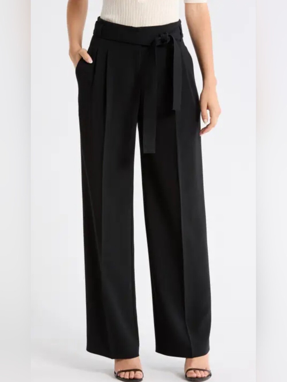 Nicole Miller Womens Classic Black Dress Pants Tie-Waist Size 10